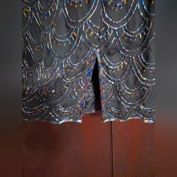 Vintage 90s Principles Black Silk Beaded Cocktail Dress - Picture 6 of 10